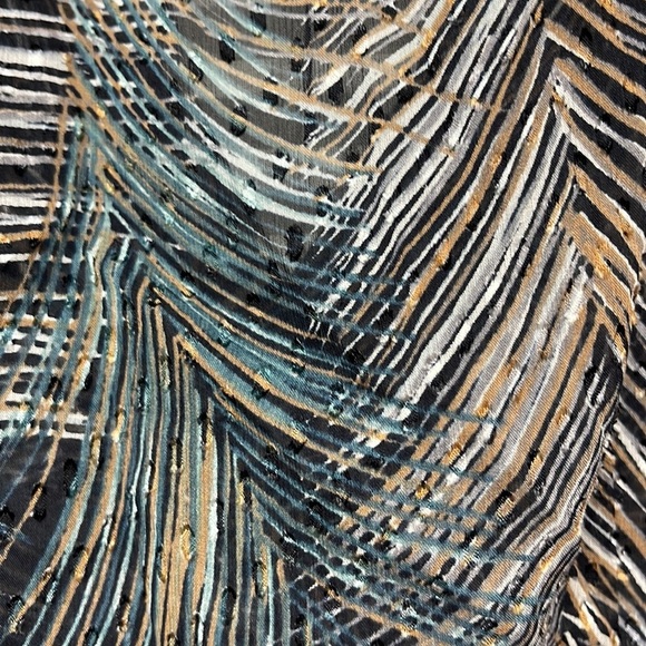 BCBGMaxazria Blue Patterned Silk Sheer Sleeveless Blouse With Waist Tie XS - Picture 5 of 8